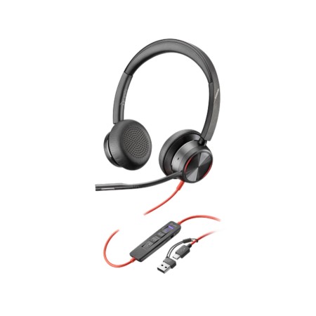Auriculares estereo Poly Blackwire 8225 con adaptador USB-C/A 8X225AA