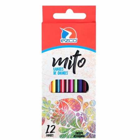 12 Lapices De Colores Largos Ezco Mito Cuerpo Hexagonal