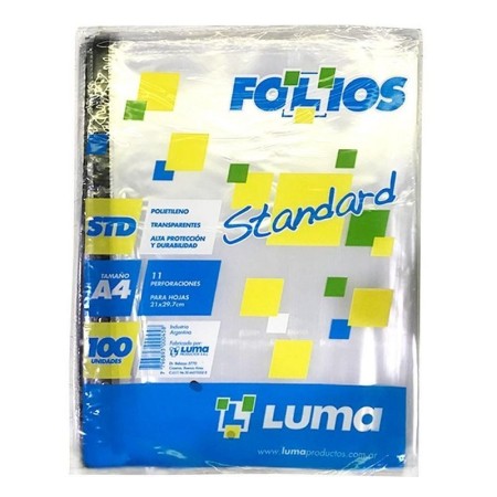 Folio Luma A4 Liviano X 100U. Polietileno