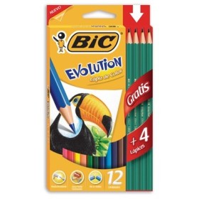 Lapiz Color Largo Bic Evolution X12U.+ 4 Grafitos Negros