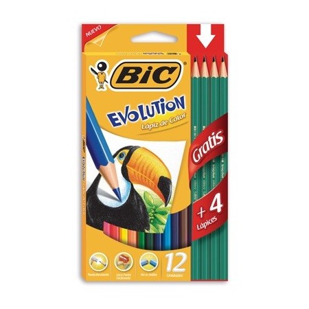 Lapiz Color Largo Bic Evolution X12U.+ 4 Grafitos Negros