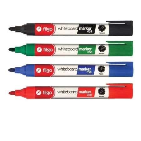 Marcador Filgo Para Pizarra 058 Punta Redonda X 4U Negro - Rojo - Azul - Verde